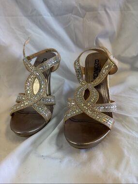 Gold Crystal Strappy High Heels for Women